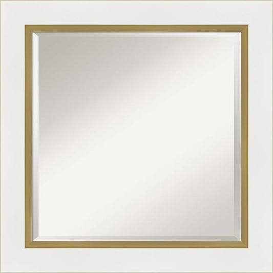 Amanti Art White Bathroom Mirror for Over Sink, 25x25 Eva White Gold Square Vanity Mirror, Medium Modern Frame, Hangs Horizonally and Vertically, Bathroom Wall Decor, Beveled Edge from WI, USA