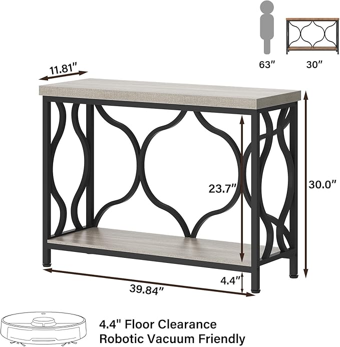 IBF Entryway Table with Storage, Modern Wood Metal Console Sofa Table Behind Couch Tables, Industrial Narrow Hallway Table for Small Living Room Home Office Foyer Entry Way Entrance, Grey, 39.4 Inch
