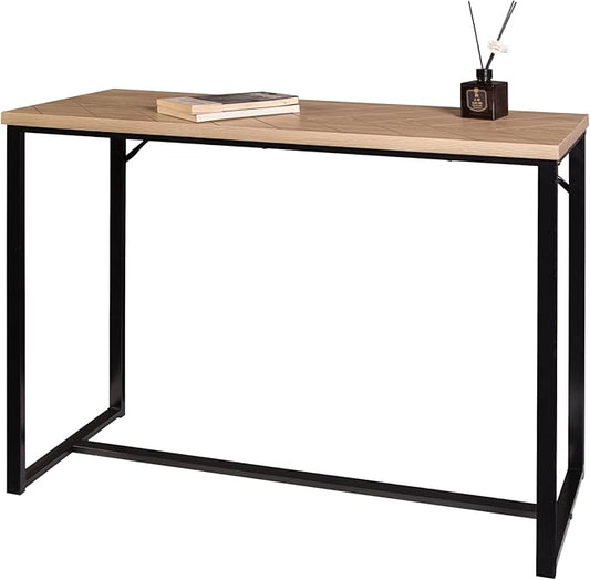 AC Pacific Bali Coastal Modern Narrow Console Table for Entryway, Hallway Decor, and Small Spaces, Compact Living Room Furniture with Natural Wood Top and Black Metal Legs, 39" Long