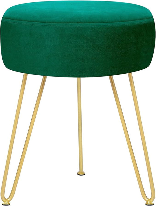 GERANT Multifunctional Vanity Stools - Velvet Round Ottoman Modern Dressing Stool -Upholstered Footrest Stool - Side Table Footstool with Golden Metal Leg for Living Room, Bedroom (Teal)