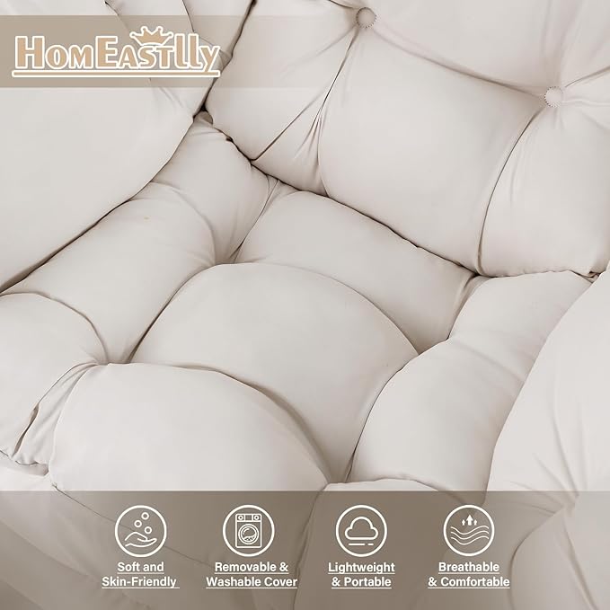 Lazy Chair with Ottoman, Large Modern Lounge Accent Chair with Armrests and Footrest, Reading Armchair with Ottoman, Leisure Sofa Chair for Living Room, Bedroom, Dorm Room, Office（Beige）