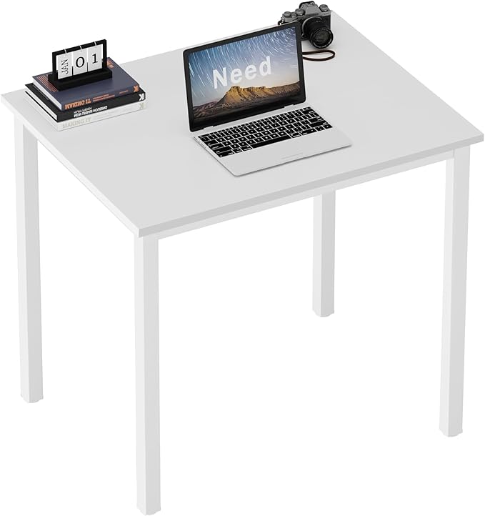 Need Small Computer Desk for Home&Office- 31.5'' Length Small Writing Desk Gaming Desk Students Laptop Use, White Color Desktop & White Frame AC3DW(8060)