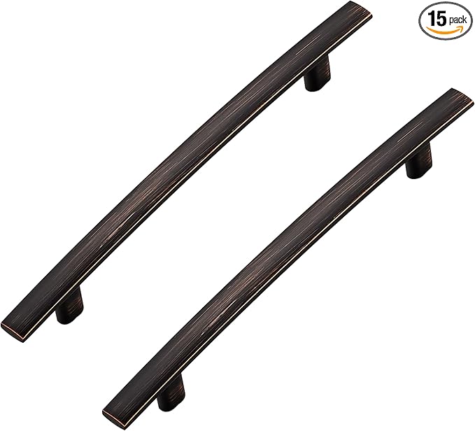 15 Pack Cabinet Handles 5" Hole Center - Curved Cabinet Pulls Oil Rubbed Bronze Drawer Pulls for Kitchen Cupboard Solid Hardware for Dresser Drawer Arch Hardware