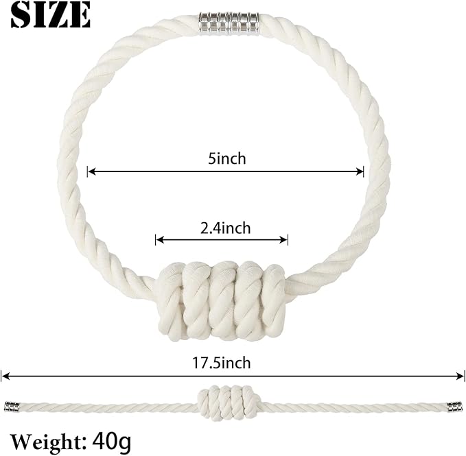 BEL AVENIR Magnetic Cotton Curtain Tiebacks, Decorative Drapery Holdbacks Modern Woven Tie-Backs with Exquisite Knot (Cotton, 4 Pack)