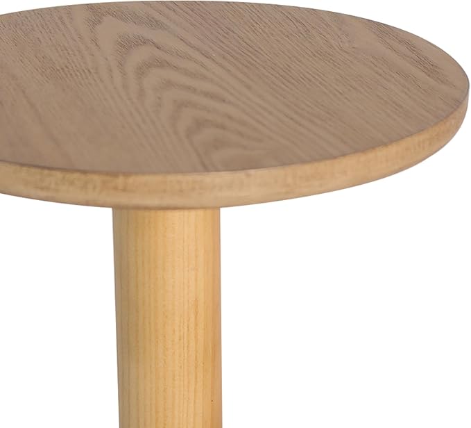 Round Side Table, 11.6 Inch Modern Accent End Table with Pedestal Base, Natural Wood (Natural)