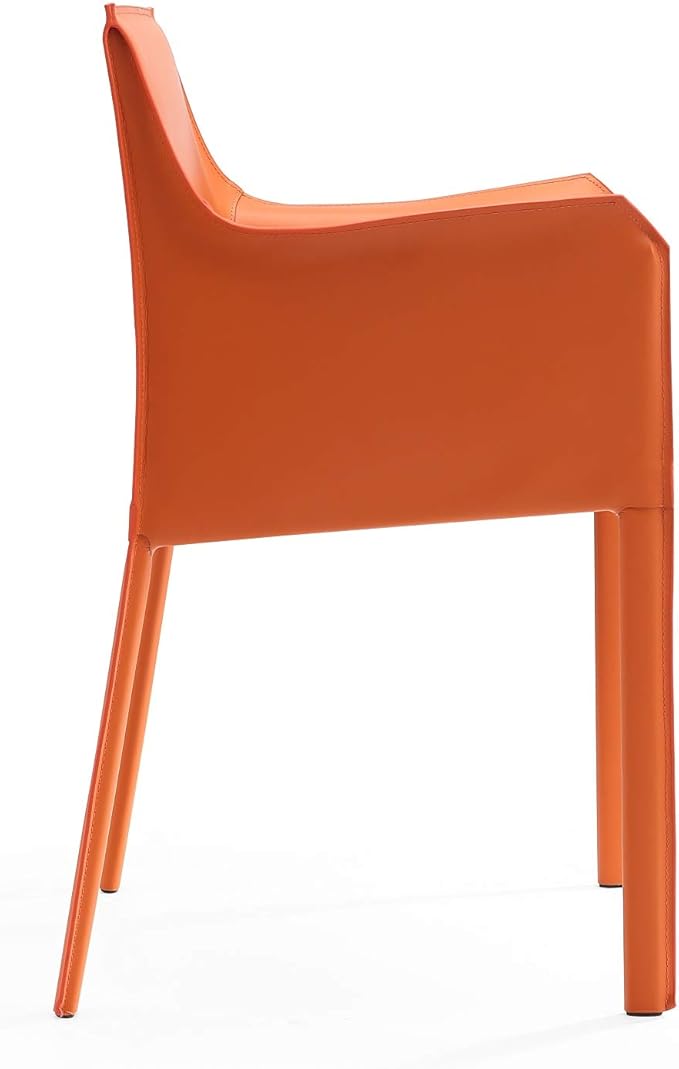 Manhattan Comfort Paris Modern Saddle Leather Dining Chairs, Metal Frame, Comfortable Padded Seat, Fully Assembled Armchair Accent Furniture, Set of 2, Coral