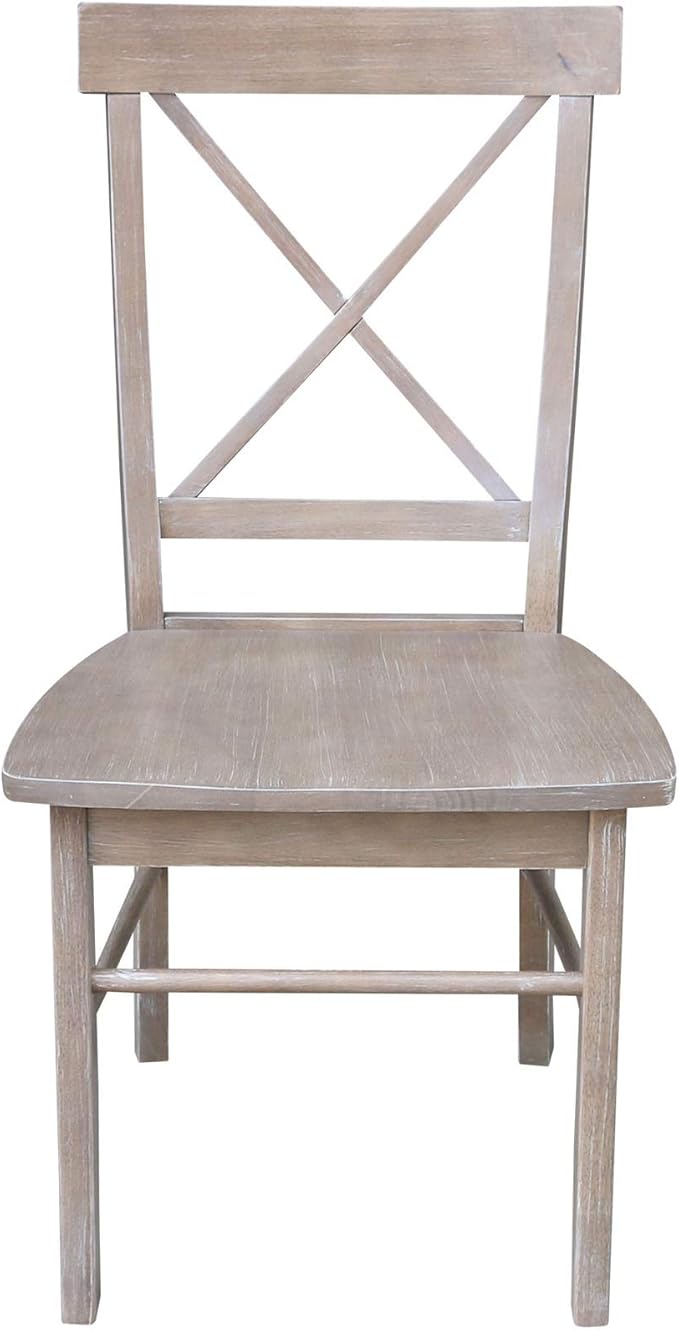 X-Back Dining Chairs Set of 2 Washed Gray Taupe Solid Wood Parawood Construction, Stylish and Comfortable Chairs for Kitchen/Dining, 18.9"W x 22.2"D x 36.9"H, 225 lb Weight Capacity