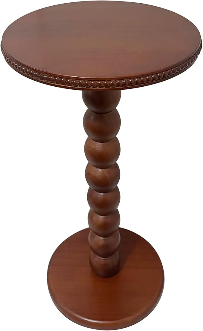 JUIOETURBoho Beaded Round Side Table - Handcrafted Small Accent Table for Small Spaces w/Solid Wood Leg - Drink Table for Living Room, Bedroom, Dorm, Office & Tight Corners (Brown)
