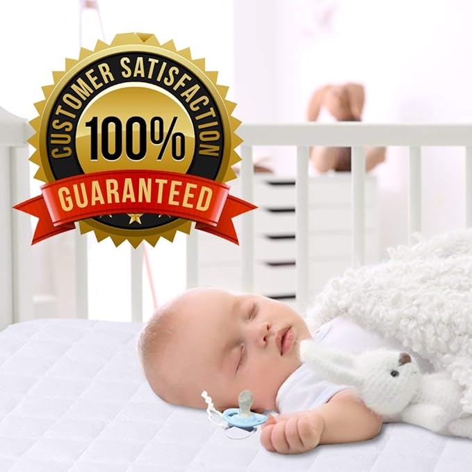 Crib Mattress Protector 100% Waterproof, Noiseless – Viscose Made from Quilted Ultra Soft White Terry Fitted Sheet Style (28"x52")