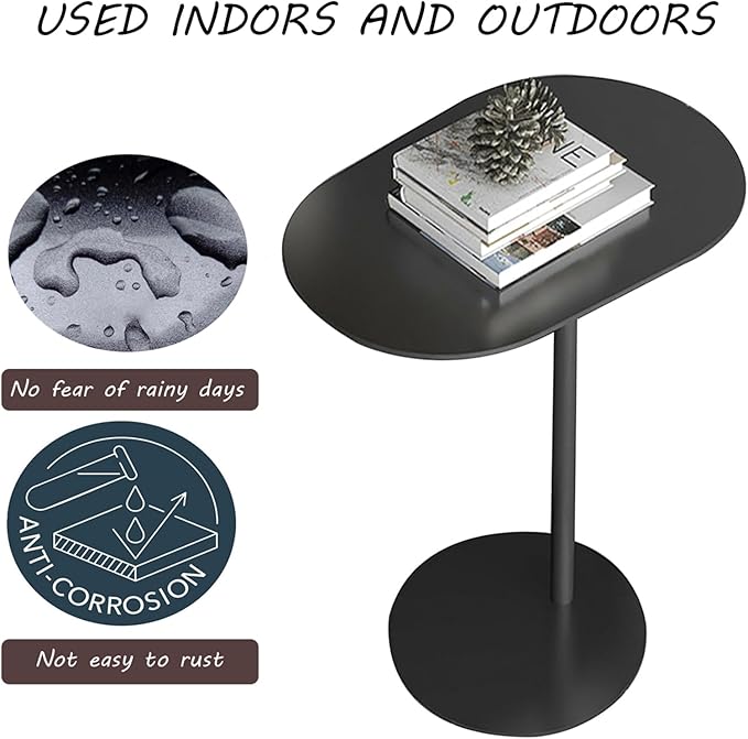 C-Shaped Side Table, Iron End Table for Couch Sofa and Bed, Small Metal Black Side Tables for Living Room Bedroom (Black, High-27.6in/70cm)