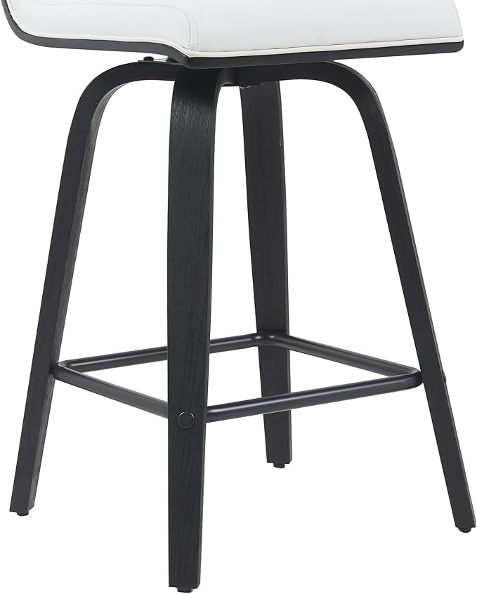 Armen Living Vienna Modern Swivel 26" Counter Height Barstool with White Faux Leather and Black Wood Finish