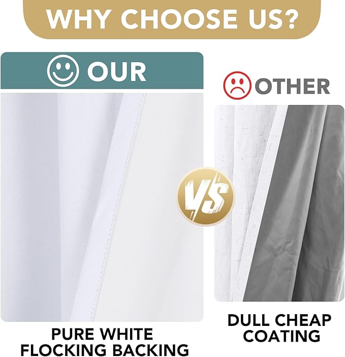 H.VERSAILTEX 108 inch Curtains, Linen Blackout Curtains 100% Absolutely Blackout, Thermal Insulated Textured Linen Look Curtain Draperies Anti-Rust Grommet, 2 Panels Bright White