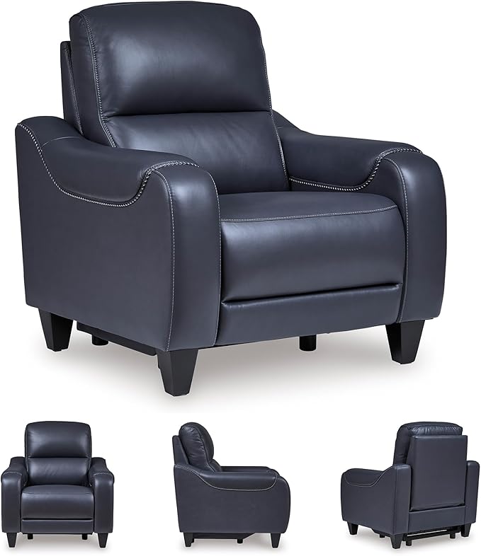 Signature Design by Ashley Mercomatic Contemporary Leather Match Wall Hugger Power Recliner with Adjustable Headrest and USB Ports, Blue