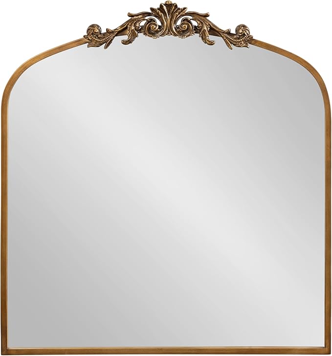 Kate and Laurel Arendahl Ornate Traditional Square Arched Mirror; 28 x 30; Antique Gold; Decorative Baroque Style Arch Vintage Mirror with Wide Frame and Ornamental Crown