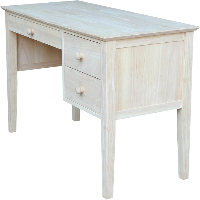 IC International Concepts, Brooklyn Desk, Solid Real Wood, Sturdy Parawood, DIY, Paint/Stain Ready, Unfinished