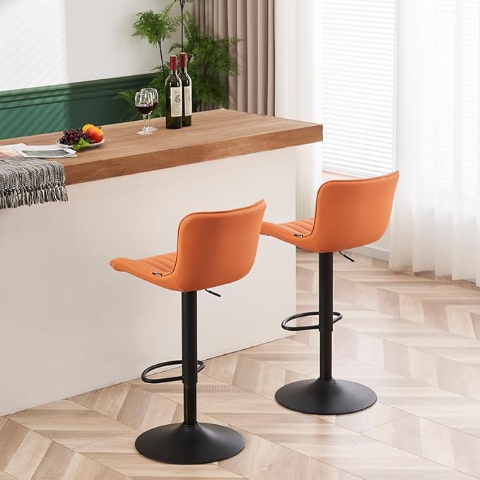YOUNUOKE Counter Height Bar Stools Kitchen Island Barstools Set of 2 Adjustable Swivel Counter Stool Bar Height Island Chairs with Back, Camel