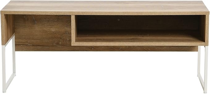 Household Essentials Wrap TV Stand with Rectangular Storage Compartment Coastal Oak Rustic Wood Grain and White Metal
