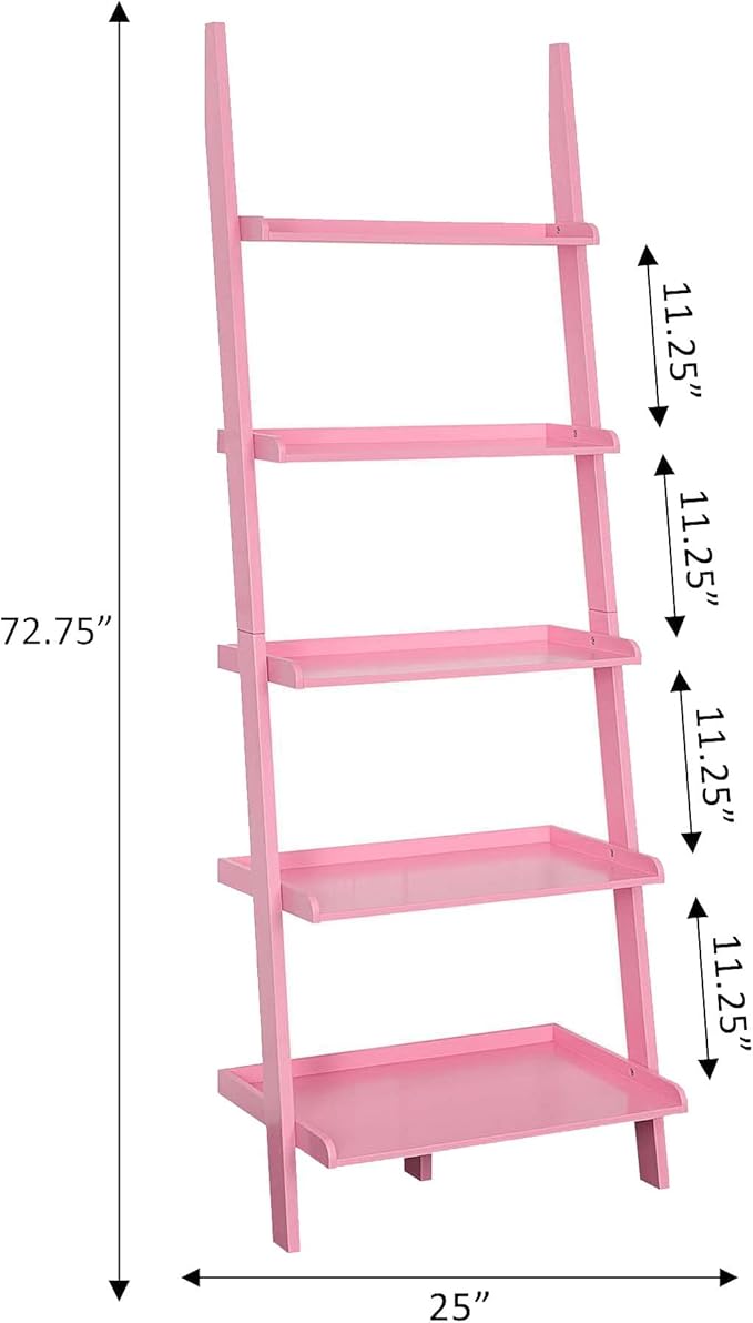 Convenience Concepts American Heritage Bookshelf Ladder, Light Pink