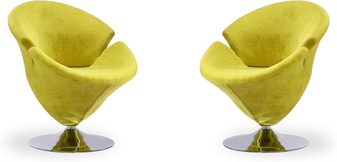 Manhattan Comfort Tulip Swivel Accent Chair Set of 2 with 360° Turn, Modern Flower Inspired Design, Soft Velvet Upholstery, Polished Chrome Base, No Assembly Required, 300 Lbs Capacity, Green
