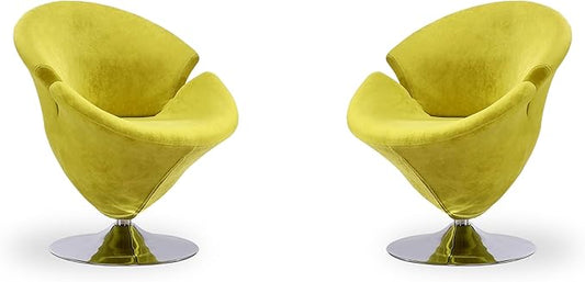 Manhattan Comfort Tulip Swivel Accent Chair Set of 2 with 360° Turn, Modern Flower Inspired Design, Soft Velvet Upholstery, Polished Chrome Base, No Assembly Required, 300 Lbs Capacity, Green