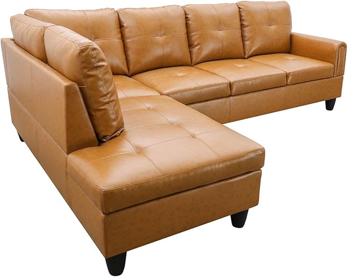 NicBex Sectional Couch 3 Pieces Sofa Set with Right Chaise Faux Leather L Shaped Cloud Couch for Living Room Furniture Sets with Storage Ottoman, Modular Sofa for Living Room & Apartment, Ginger