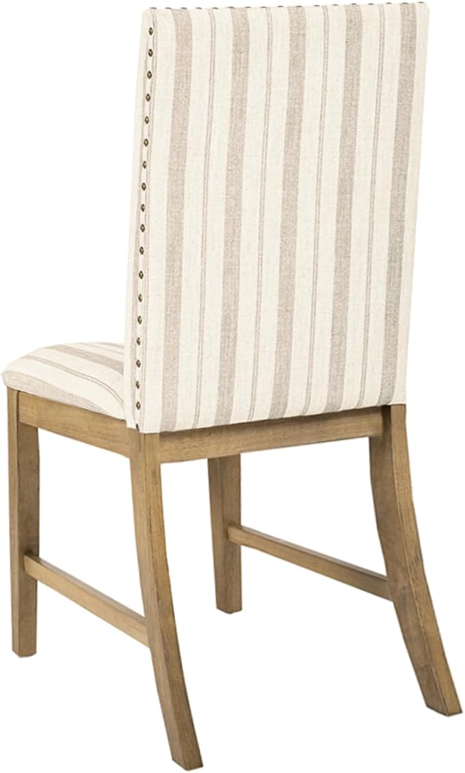 HomePop Upholstered Wood Apron Dining Chair - Taupe Stripe (Set of 2)