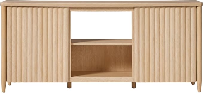 Walker Edison Scandinavian Reeded TV Stand with Storage for up to 70" TV Coastal Oak