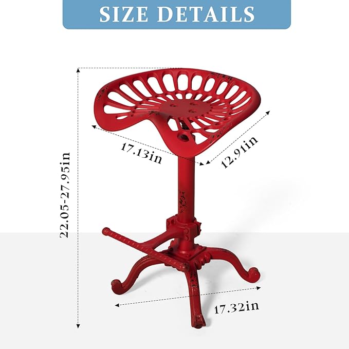 LOKKHAN Rustic Industrial Bar Stool - Cast Iron Tractor Seat - Adjustable Counter Height Swivel Breakfast Bar - Farmhouse Metal - 19.7-26.8 Inch Seat Height