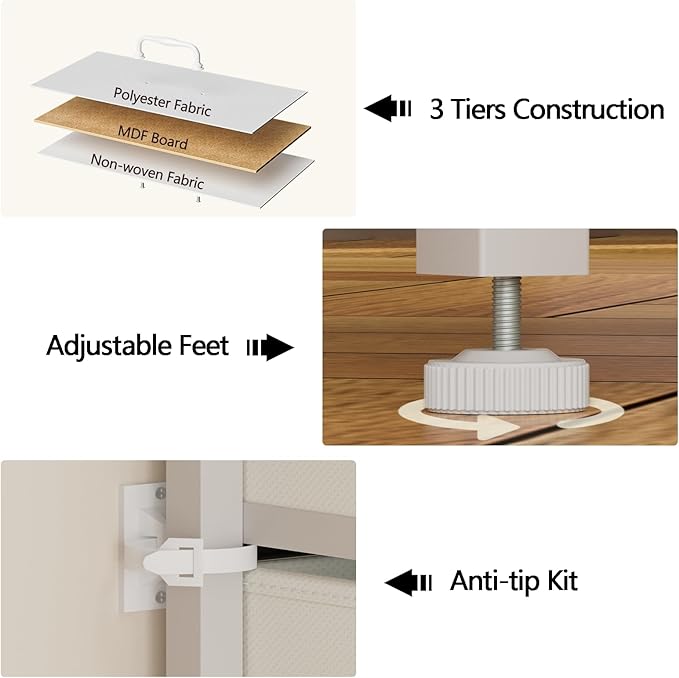 Furnulem Bedroom Dresser White for 55”Long TV Stand Entertainment Center Dressers & Chests of Drawers,10 Storage Fabric Drawer, Sturdy Metal Frame Tall Storage Cabinet for Living Room, Entryway