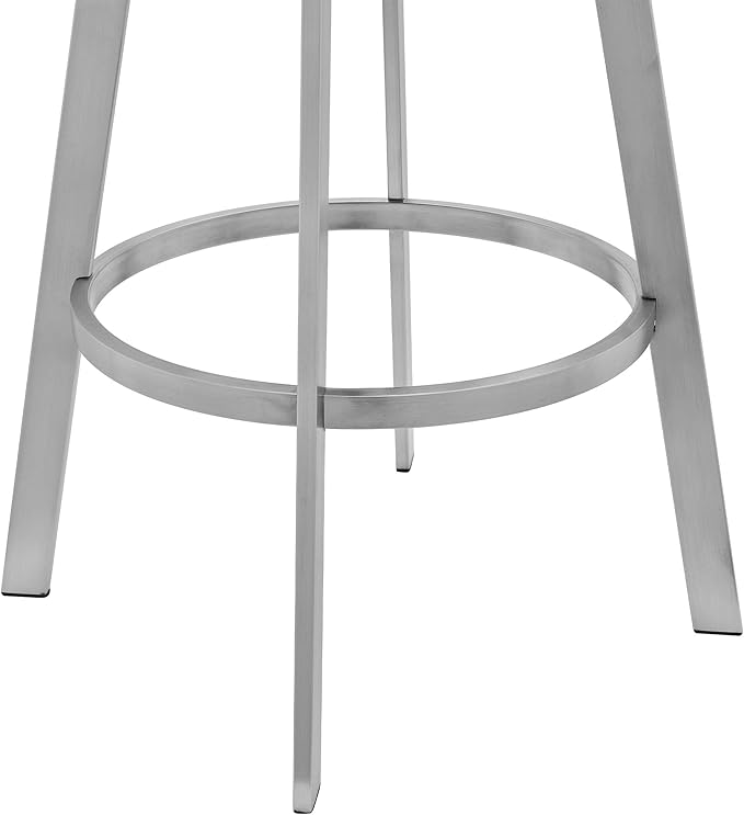 Armen Living Capri Modern 30" Seat Height Gray Faux Leather and Brushed Stainless Steel Metal Swivel Bar Stool for Kitchen Island Counter