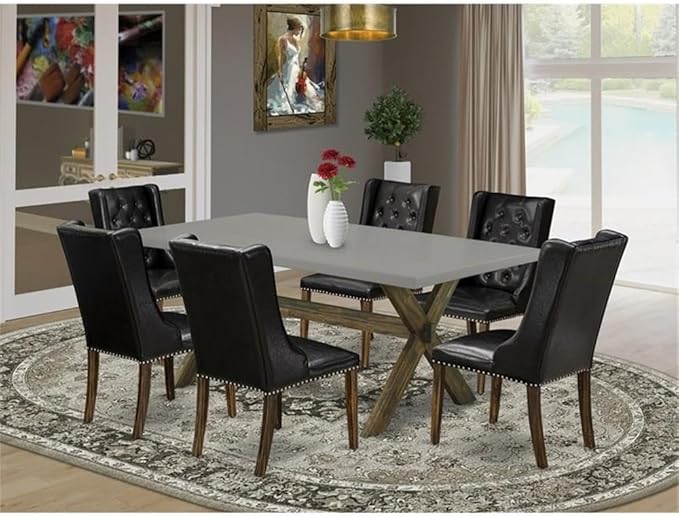 East West Furniture X797FO749-7 7 Piece Kitchen Table Set Consist of a Rectangle Dining Table with X-Legs and 6 Black Faux Leather Parson Dining Room Chairs, 40x72 Inch, Multi-Color