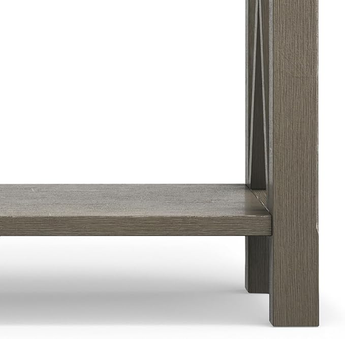 SIMPLIHOME Kitchener Console Table - 47 Inch Wide Solid Wood Sofa Table in Farmhouse Grey, Contemporary Storage Table for Entryway or Living Room with 2 Drawers, Bottom Shelf, and X-Design Side Panels