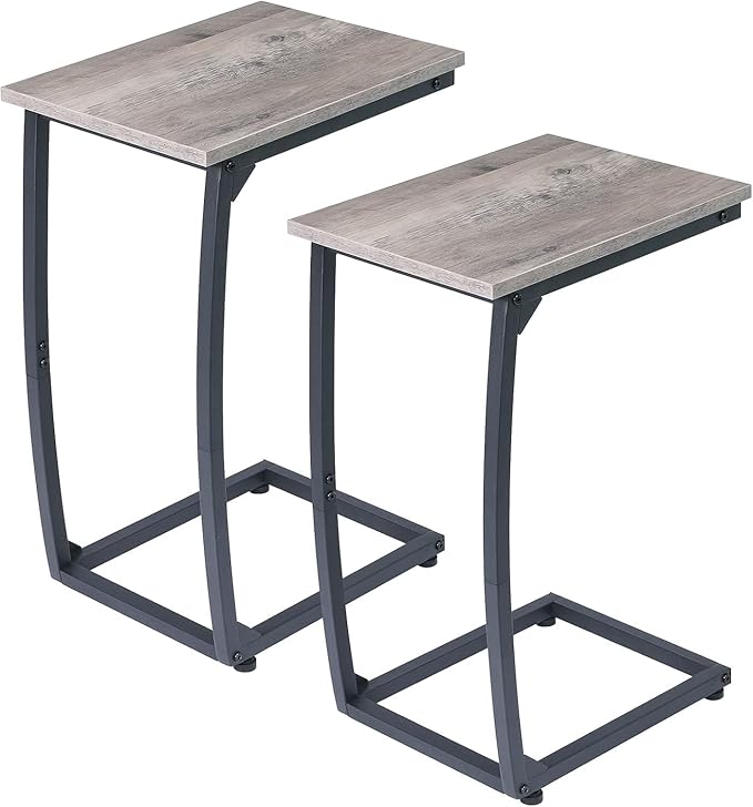 C-Shaped End-Table Set of 2 - Side Table for Couch,Curved Support Legs, Slide Under Couch Table for Sofa, TV Tray Table for Living Room Bedroom（Lvory）