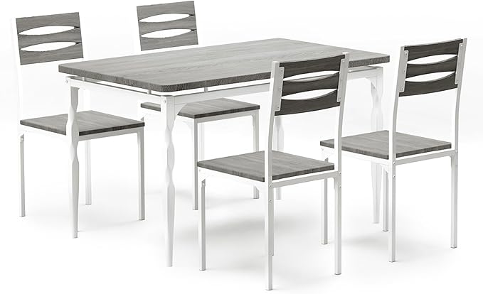 GarveeHome 5 Piece Dining Table Set, Industrial Style Dining Table and Chairs Set for 4, Kitchen Table Set for Dining Room Kitchen Apartment, Grey