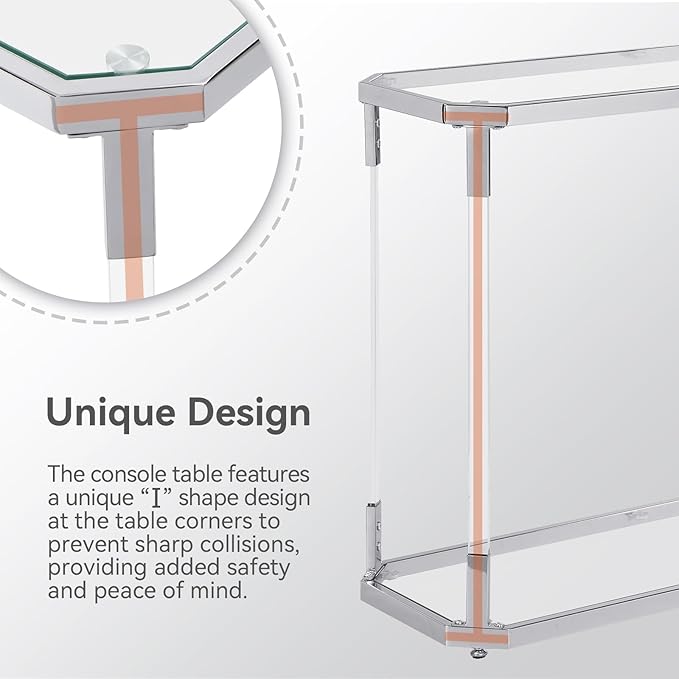 Glass Coffee Table, Clear Coffee Table with 2 Tiers, Acrylic Leg, Chrome Frame, Rectangular Center Table for Living Room (AST2017)