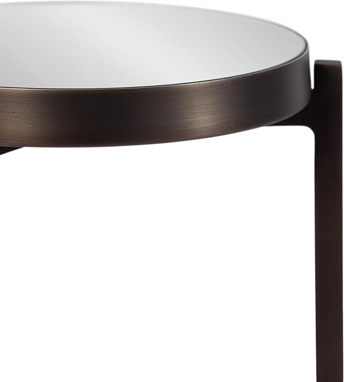 Kate and Laurel Aguilar Modern Mirrored Round Drink Table, 9 x 9 x 23, Bronze, Metal Accent Table with Mirrored Tabletop for Use as Small Plant Stand