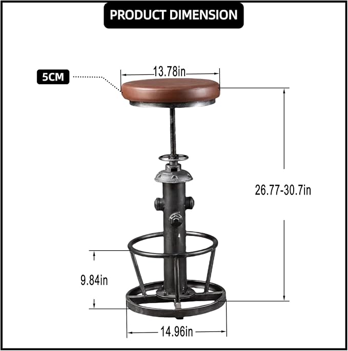 Industrial Swivel Bar Stools Kitchen Island Dining Chairs Pu Seat Bar Counter Height Adjustable 25-31inch