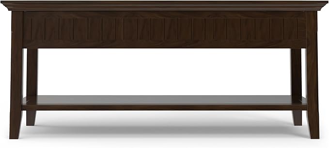 SIMPLIHOME Acadian Lift Top Coffee Table - 48 inch Wide Solid Wood Transitional Pop-up Cocktail Table in Brunette Brown, Classic Living Room Table with Lift-up Storage Compartment and Open Shelf