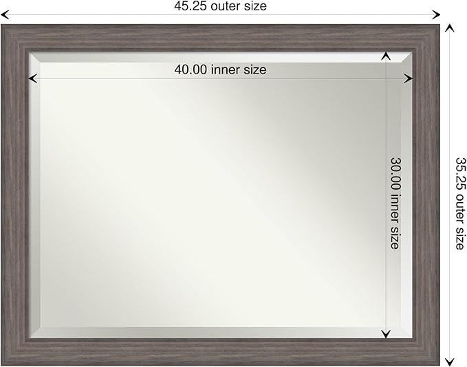 Amanti Art Grey Wall Mirror 35x45 Country Barnwood Rectangle Bathroom Mirror for Wall Decor Living Room, X-Large Rustic Farmhouse Wood Frame, Hangs Horizonally and Vertically, Bathroom Decor, Beveled