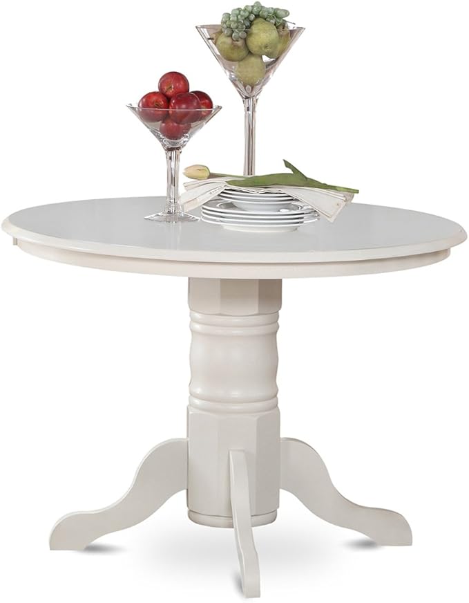 East West Furniture SHNO5-LWH-W 5 Piece Kitchen Table & Chairs Set Includes a Round Dining Room Table with Pedestal and 4 Solid Wood Seat Chairs, 42x42 Inch, Linen White