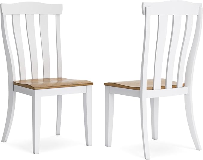 Signature Design by Ashley Ashbryn Farmhouse Armless Dining Chair with Bent Slat Back, Set of 2, White & Light Brown