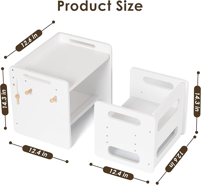 Montessori Weaning Table and Chair Set - Adjustable Design for Toddlers, Ideal for Mealtime, Learning, and Play, White