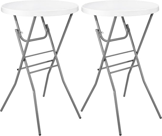 Cocktail Table 28in Folding Round High Top Indoor Outdoor with Removable Legs, Tall Bistro Foldable Bar Height Table for Parties, Patio, Backyard, Dining, Wedding, White- 2PCS