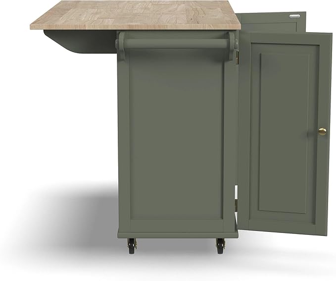 Homestyles Mobile Kitchen Island Cart with Wood Top and Dropleaf Breakfast Bar, 18" D x 53.5" W x 36" H, Green