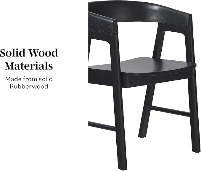 Walker Edison Ezra Modern Solid Wood Rounded Back Dining Chair - Black (Set of 2)