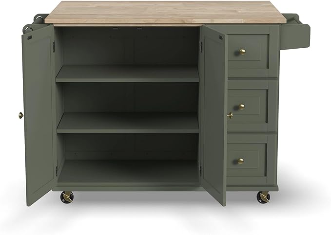 Homestyles Mobile Kitchen Island Cart with Wood Top and Dropleaf Breakfast Bar, 18" D x 53.5" W x 36" H, Green