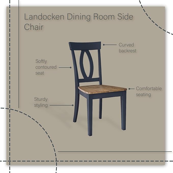 Signature Design by Ashley Landocken Casual Armless Dining Chair with Contoured Seat, Set of 2, Light Brown & Blue