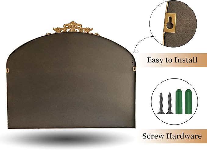 ironsmithn Gold Arched Mirror, 30"x36" Ornate Beaded Frame Mirrors, Metal Decorative Accent Mirror for Fireplace Bedroom Bathroom Living Room Entryway