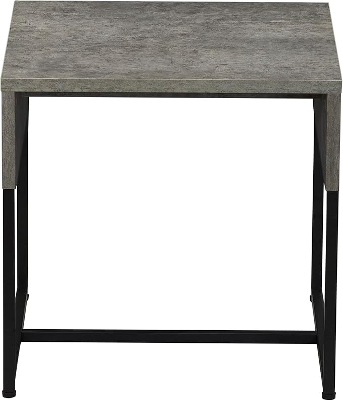 Household Essentials Wrap Square Side End Table Rustic Slate Concrete and Black Metal
