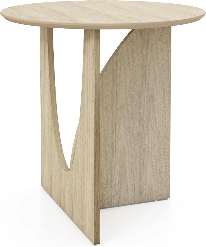 Round and Nature Side Table，Small Coffee Table with Sleek Geometric Design, Easy Assembly Accent Table for Living Room